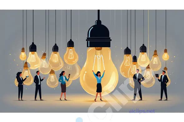 Business Team with Giant Light Bulb