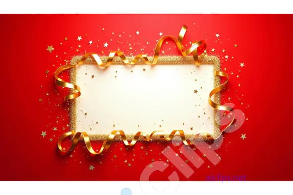 Festive Christmas Greeting Card Template with Golden Ribbon and Red Backgrounds