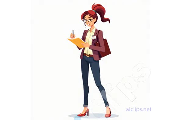 Confident Businesswoman Illustration - Redhead Professional Taking Notes