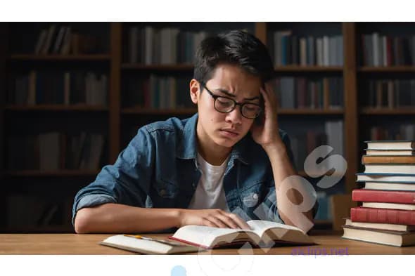 Stressed Student Studying in Library