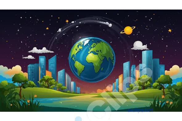 Cartoon Earth in a Futuristic Cityscape