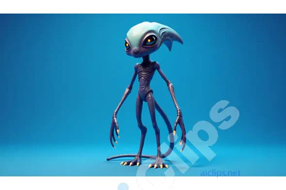 "3D Alien Character with Glowing Eyes"