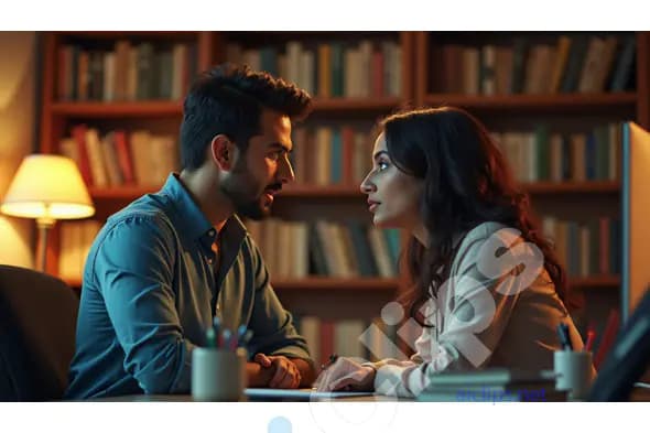 Intense Discussion Between Couple in Cozy Study