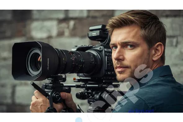 Professional Cameraman Filming in Urban Setting - Close-Up Shot