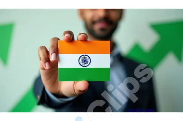 Close-Up of Indian Flag Card in Hand with Business Growth Background