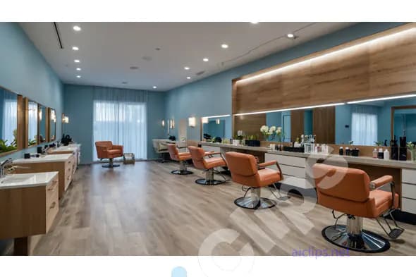 Stylish Hair Salon with Leather Chairs and Modern Design