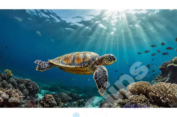 Sea Turtle Gliding in Sunlit Ocean