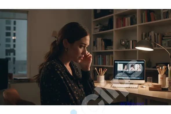 Focused Woman Working Late in Home Office