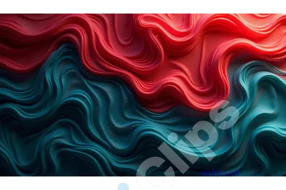Abstract Fluid Waves in Red and Teal
