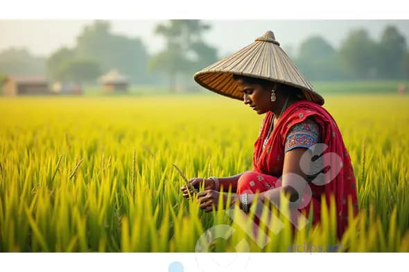 Indian Woman Working in Paddy Field