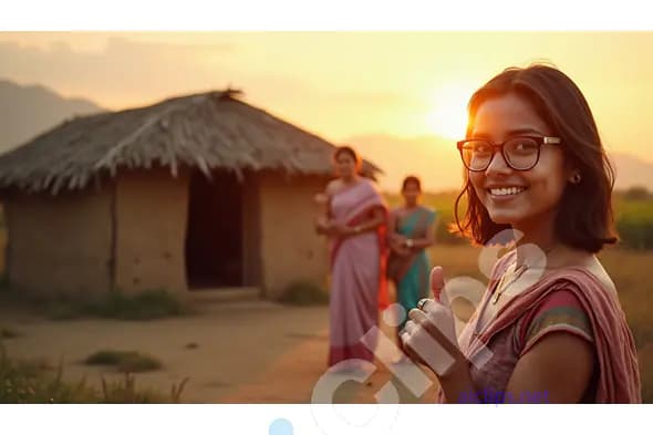 Young Indian Woman in Rural Village at Sunset