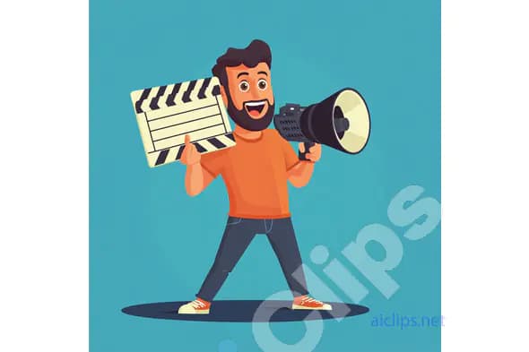 Cartoon Filmmaker with Clapperboard and Megaphone
