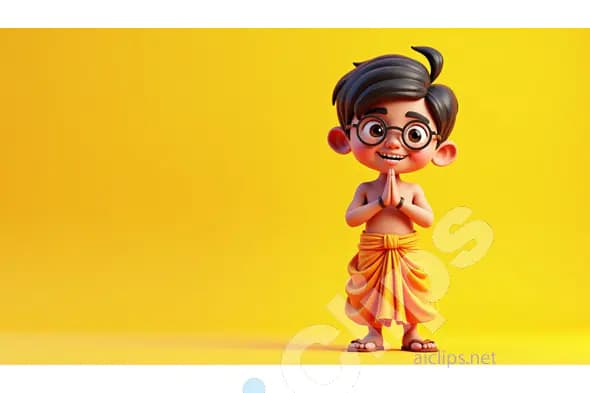 Animated Indian Boy in Traditional Dhoti Greeting with Namaste Gesture