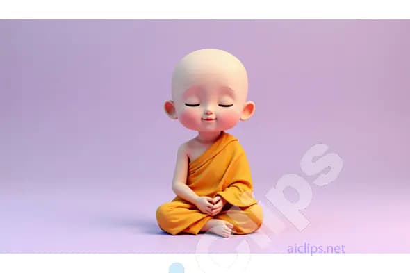Peaceful Baby Monk in Meditation with Eyes Closed