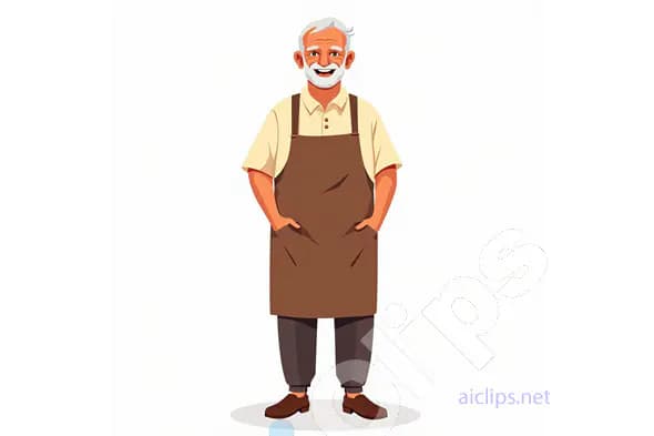 Cheerful Senior Man in Apron Vector Illustration