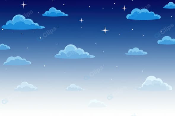 Cartoon Night Sky with Clouds and Stars