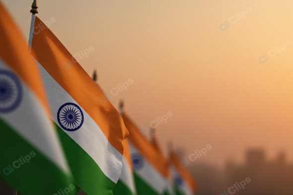 Indian Flags at Sunset in Peaceful Landscape