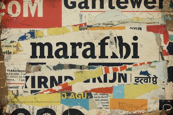 Retro Collage of Torn Vintage Posters and Texts