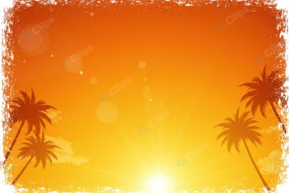 Sunset Silhouette with Palm Trees at Horizon
