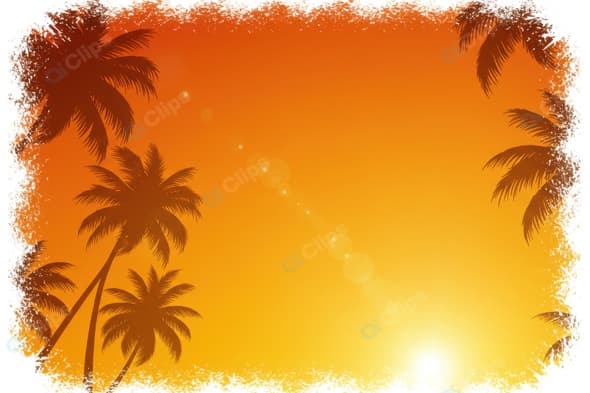 Tropical Sunset with Silhouetted Palm Trees