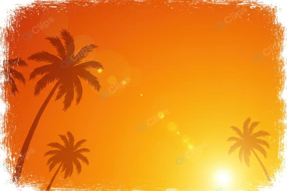 Silhouette of Palm Trees at Sunset with Orange Sky