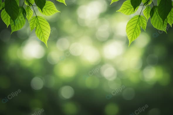 Green Leaves with Sunlight and Bokeh Background