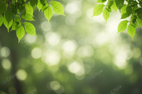 Green Leaves with Bokeh Background in Sunlight
