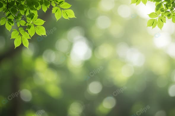 Green Leafy Branches with Natural Bokeh Background