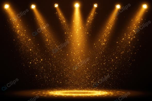 Golden Spotlight Stage with Sparkling Light Effects