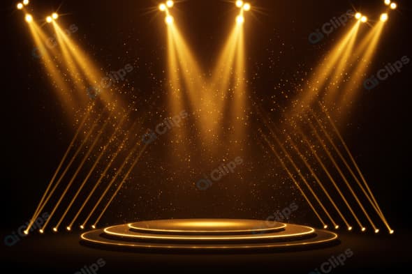 Golden Stage Spotlight with Glittering Particles