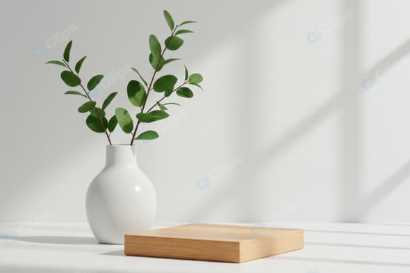 Minimalist Vase with Greenery on Wooden Surface