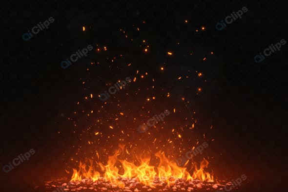 Burning Fire with Glowing Embers on Dark Background