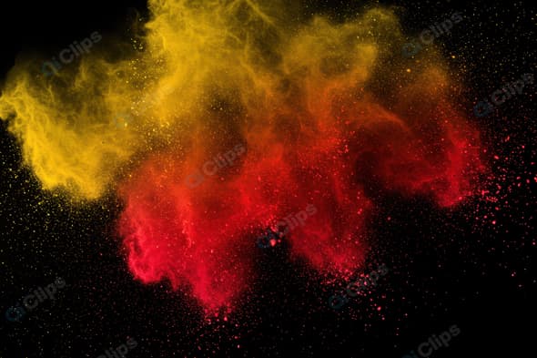 Vibrant Red and Yellow Powder Explosion on Black Background
