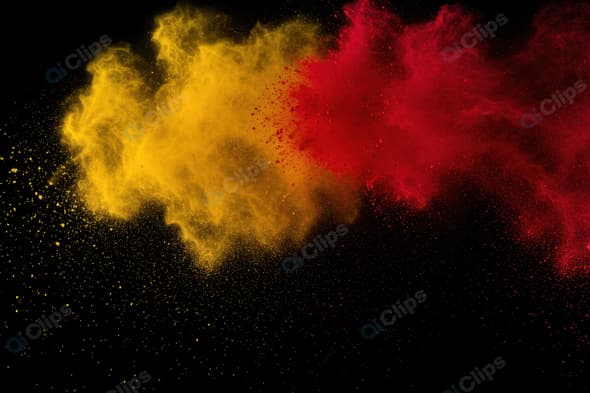 Red and Yellow Powder Explosion on Black Background