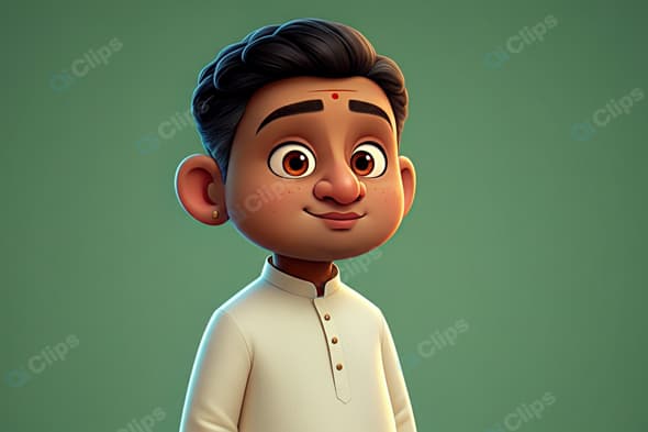 Young Animated Boy in Traditional Outfit on Green Background
