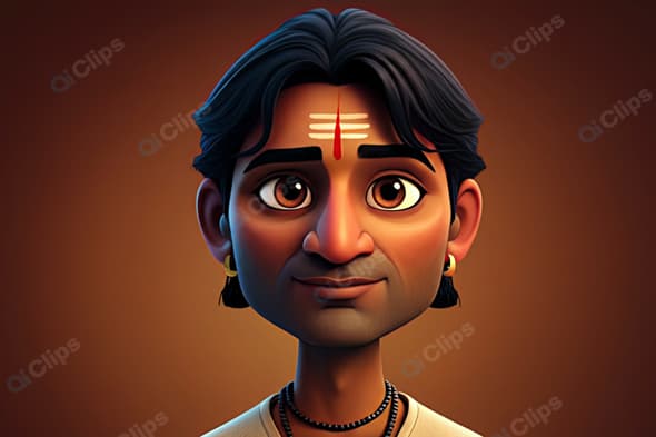 Animated Character with Traditional Tilak and Earrings