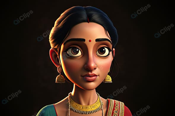 Traditional Indian Cartoon Character Portrait