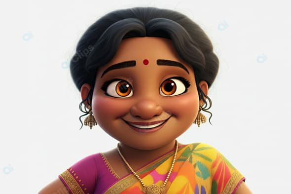 Animated Woman in Traditional Colorful Saree with Jewelry