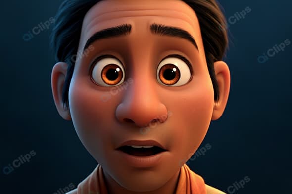 Animated Character with Surprised Expression on Dark Background
