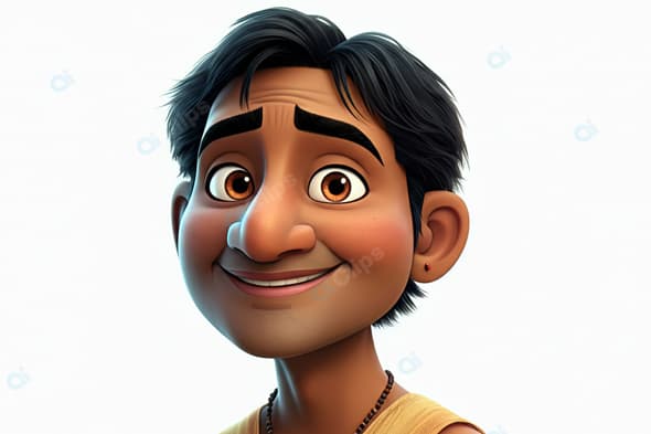 Smiling Animated Character Portrait on White Background