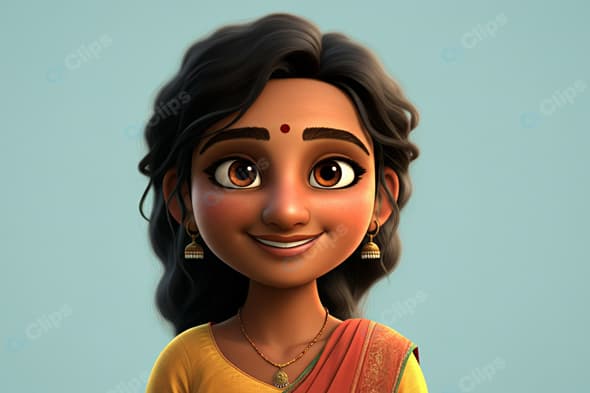 Animated Character with Traditional Jewelry and Attire