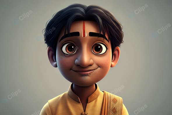 Animated Boy Character with Traditional Attire and Tilak