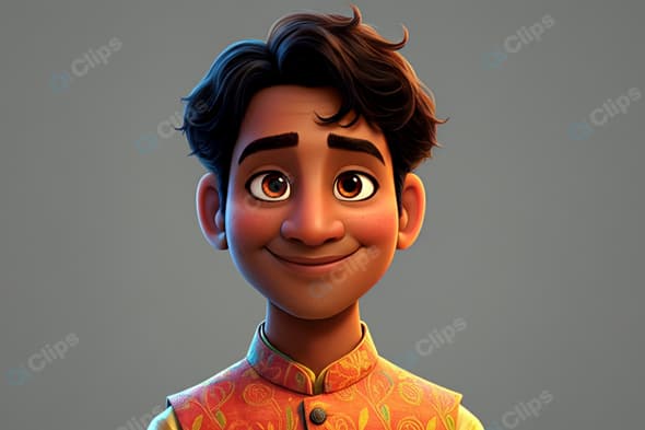 Animated Character in Vibrant Traditional Attire