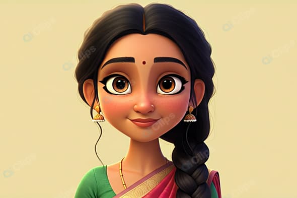Smiling Animated Woman in Traditional Indian Attire