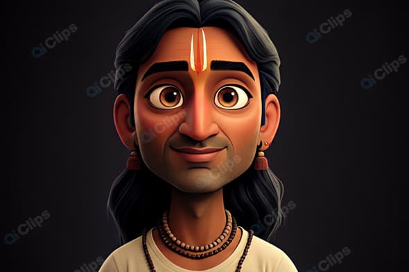 Animated Character Portrait with Indian Cultural Elements