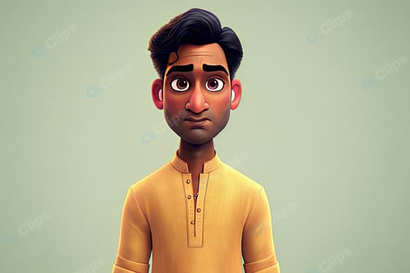 Animated Character Portrait in Traditional Attire
