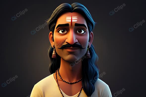 Traditional Indian Cartoon Character with Cultural Face Markings