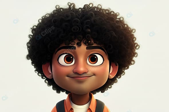Animated Character with Curly Hair and Big Eyes