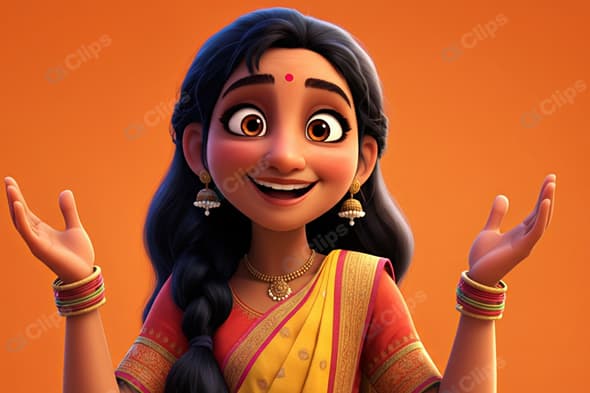 Cheerful Animated Woman in Traditional Indian Attire