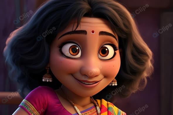 Animated Character Smiling in Traditional Indian Attire
